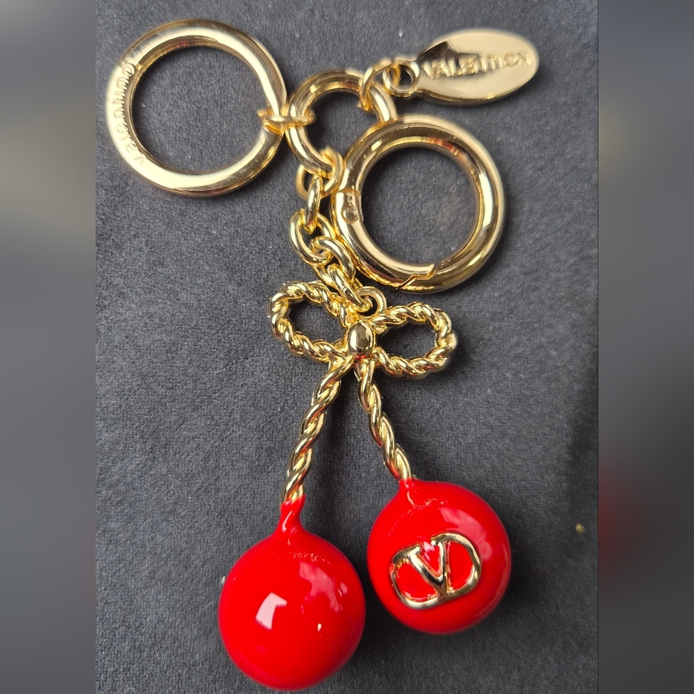 Gold and Red Cherry Keychain